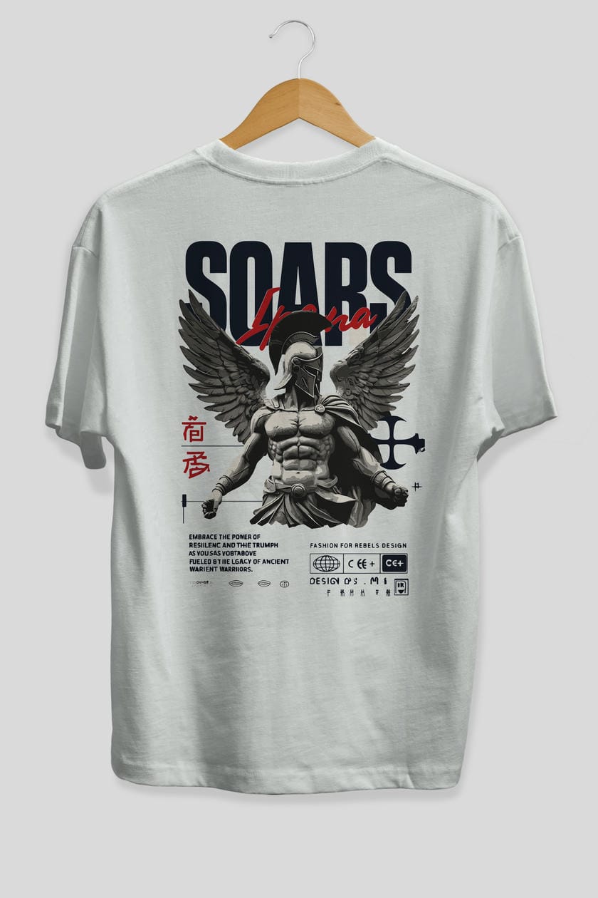 Soars Arka Baskılı Oversize t-shirt Erkek Kadın %100 Pamuk Bisiklet Yaka tişort