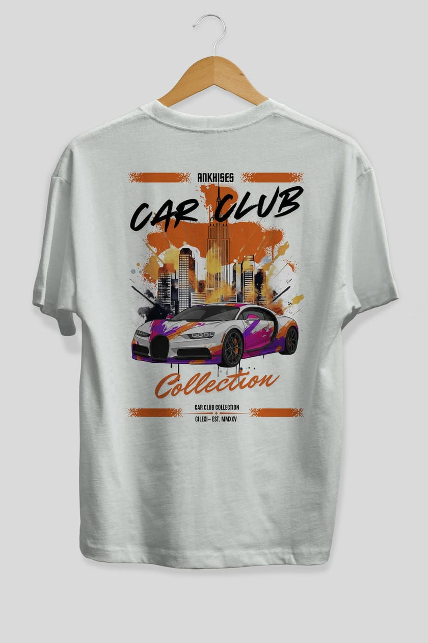 Araba Club Serisi 18 Baskılı Oversize t-shirt Erkek Kadın %100 Pamuk Bisiklet Yaka tişort