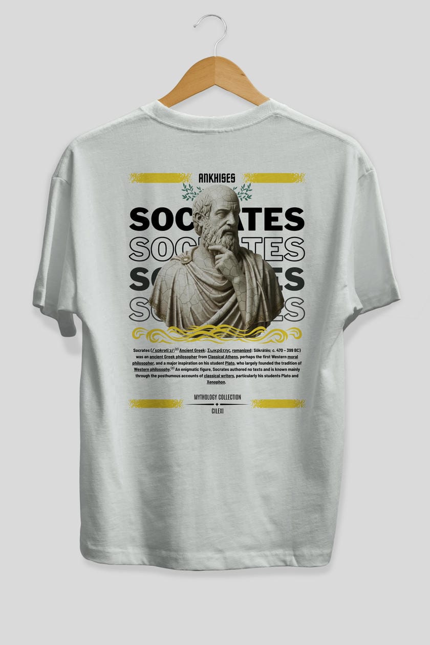 Socrates Arka Baskılı Oversize t-shirt Erkek Kadın %100 Pamuk Bisiklet Yaka tişort