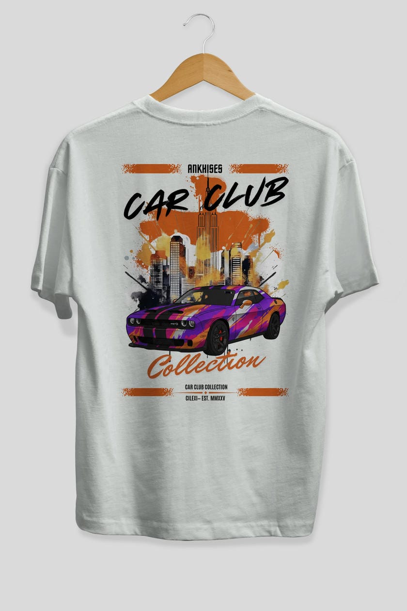Araba Club Serisi 22 Baskılı Oversize t-shirt Erkek Kadın %100 Pamuk Bisiklet Yaka tişort