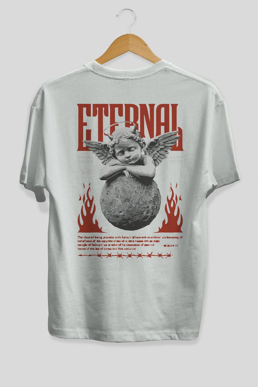 Eternal Arka Baskılı Oversize t-shirt Erkek Kadın %100 Pamuk Bisiklet Yaka tişort