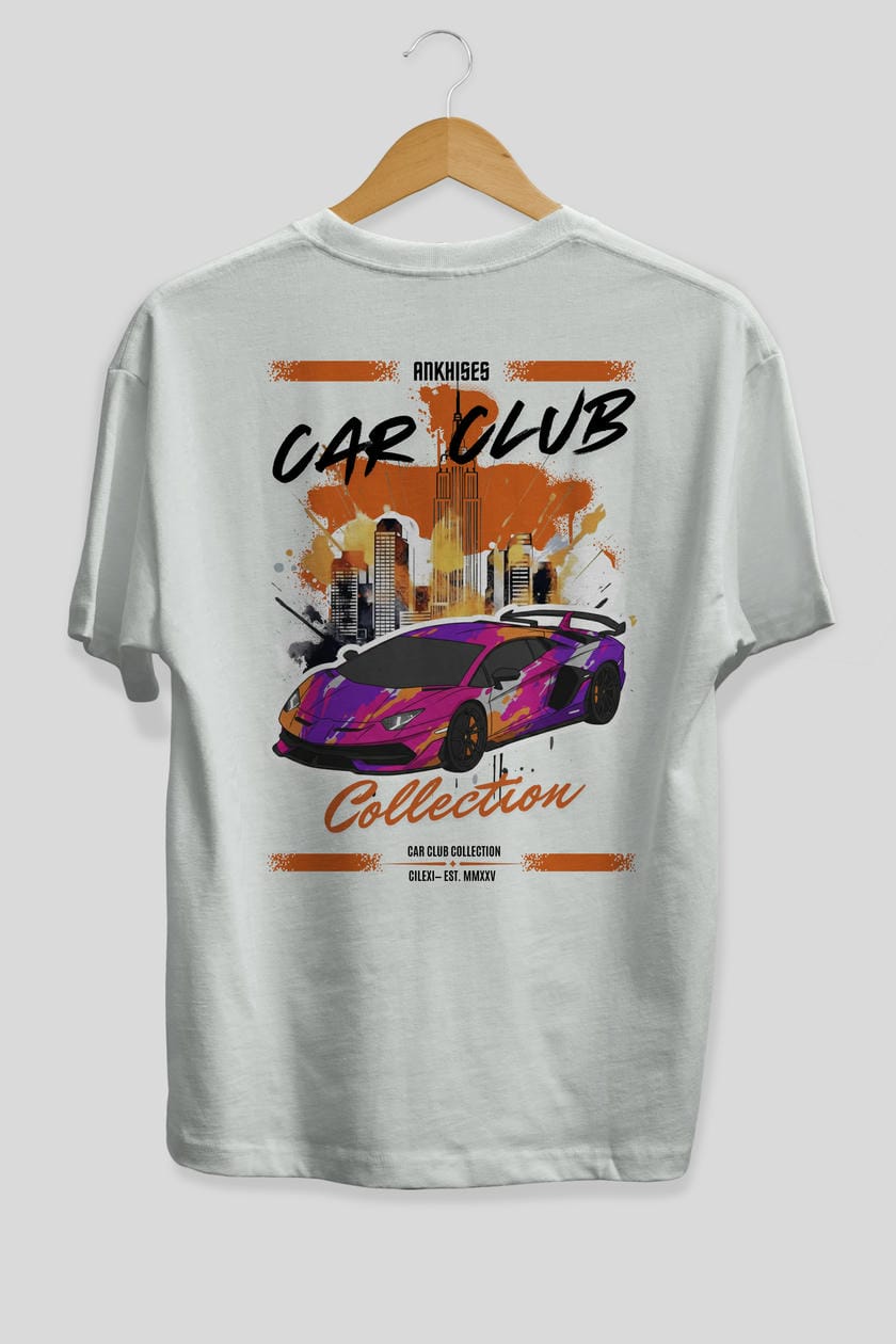 Araba Club Serisi 28 Baskılı Oversize t-shirt Erkek Kadın %100 Pamuk Bisiklet Yaka tişort