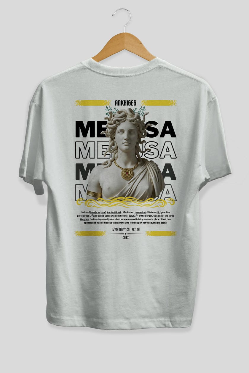 Medusa 3 Arka Baskılı Oversize t-shirt Erkek Kadın %100 Pamuk Bisiklet Yaka tişort