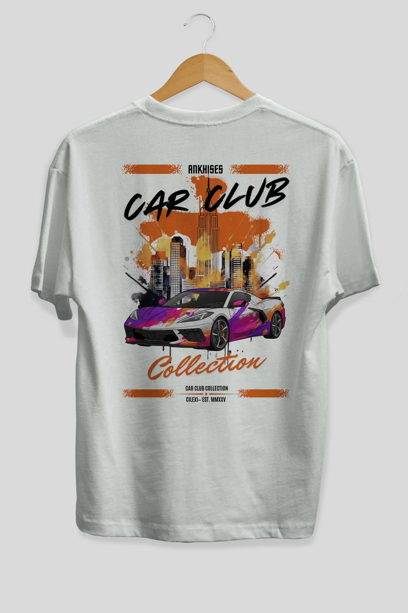 Araba Club Serisi 21 Baskılı Oversize t-shirt Erkek Kadın %100 Pamuk Bisiklet Yaka tişort