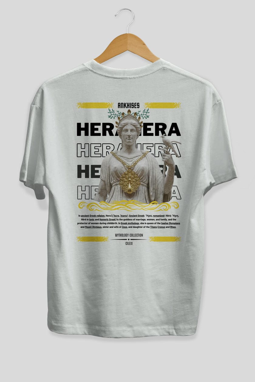 Hera 2 Arka Baskılı Oversize t-shirt Erkek Kadın %100 Pamuk Bisiklet Yaka tişort