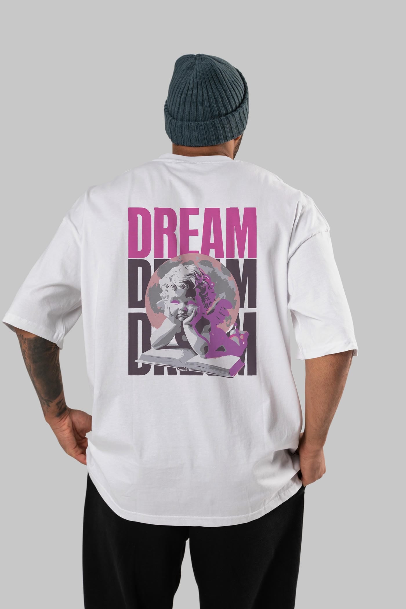 Dream Angel Arka Baskılı Oversize t-shirt Erkek Kadın %100 Pamuk Bisiklet Yaka tişort