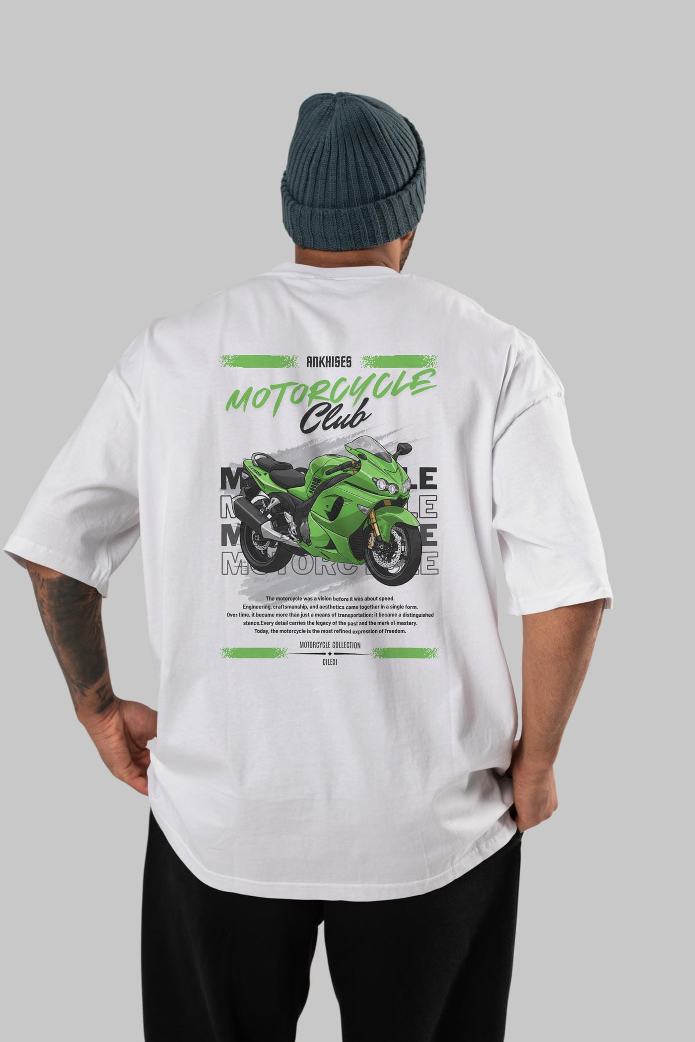 Motosiklet Serisi 12 Arka Baskılı Oversize t-shirt Erkek Kadın %100 Pamuk Bisiklet Yaka tişort