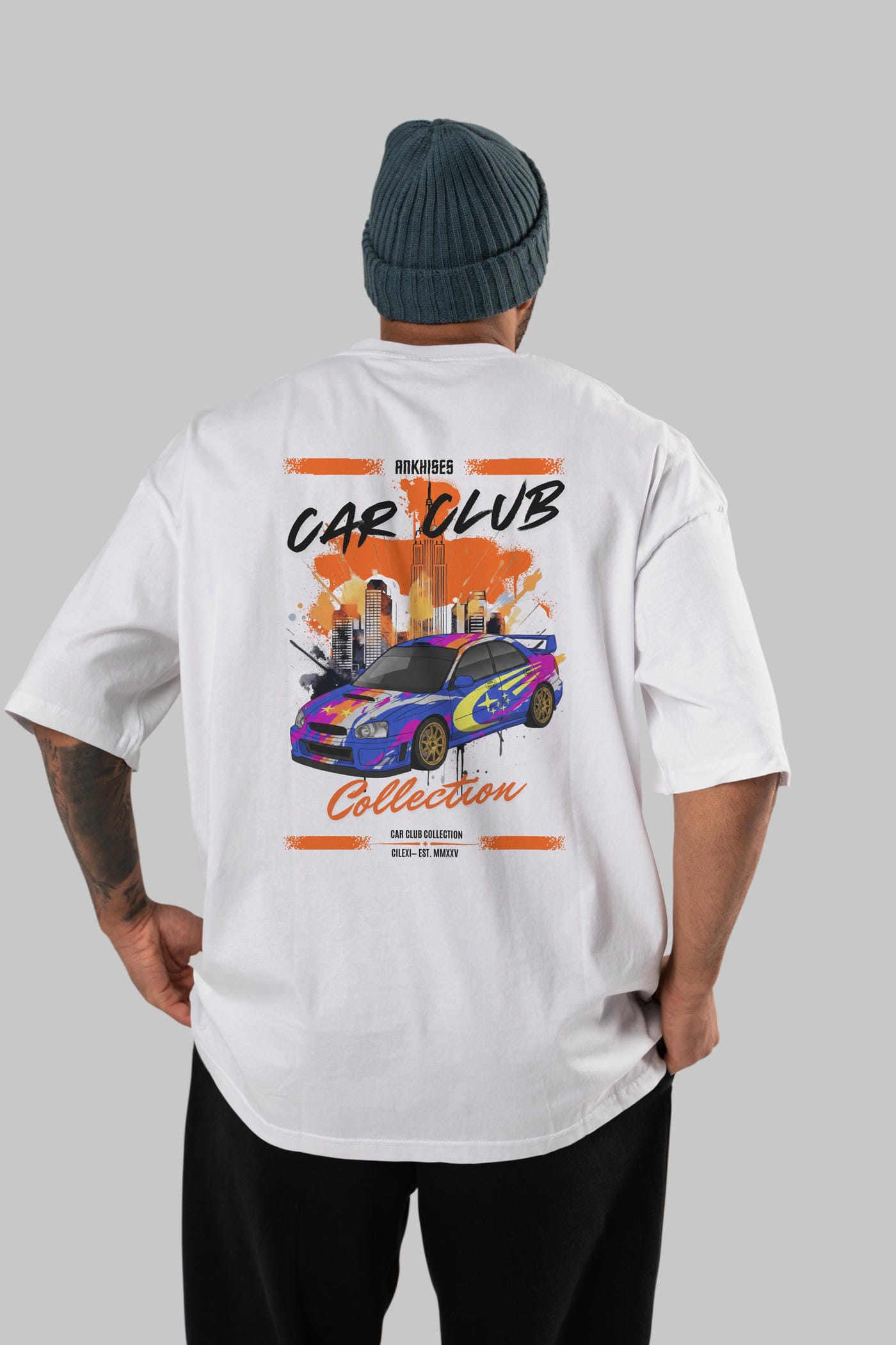 Araba Club Serisi 7 Baskılı Oversize t-shirt Erkek Kadın %100 Pamuk Bisiklet Yaka tişort
