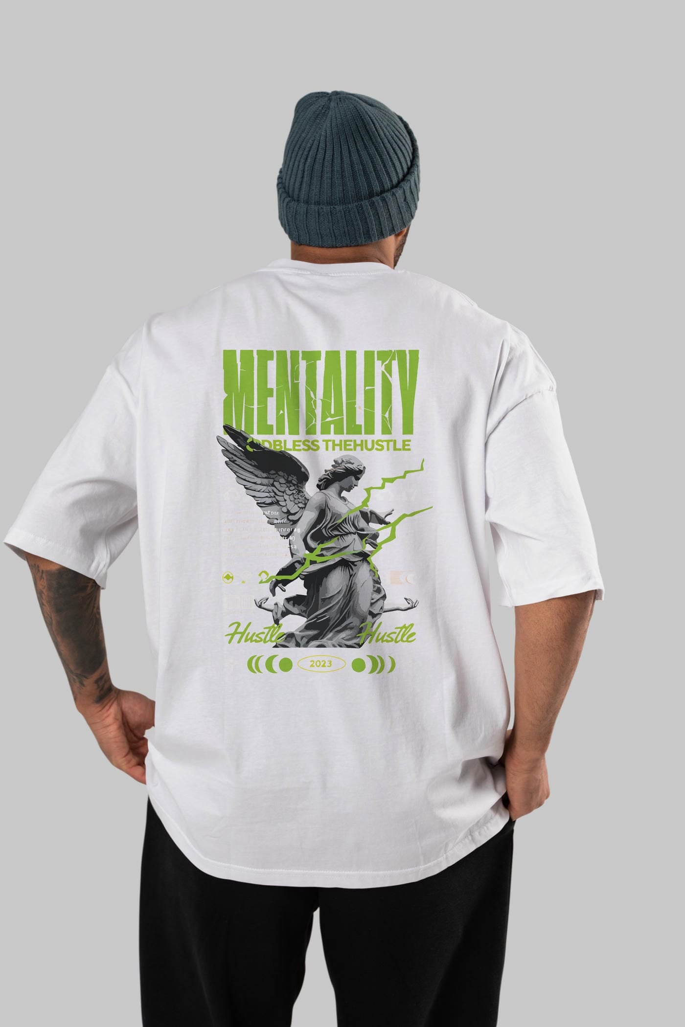 Mentality Arka Baskılı Oversize t-shirt Erkek Kadın %100 Pamuk Bisiklet Yaka tişort