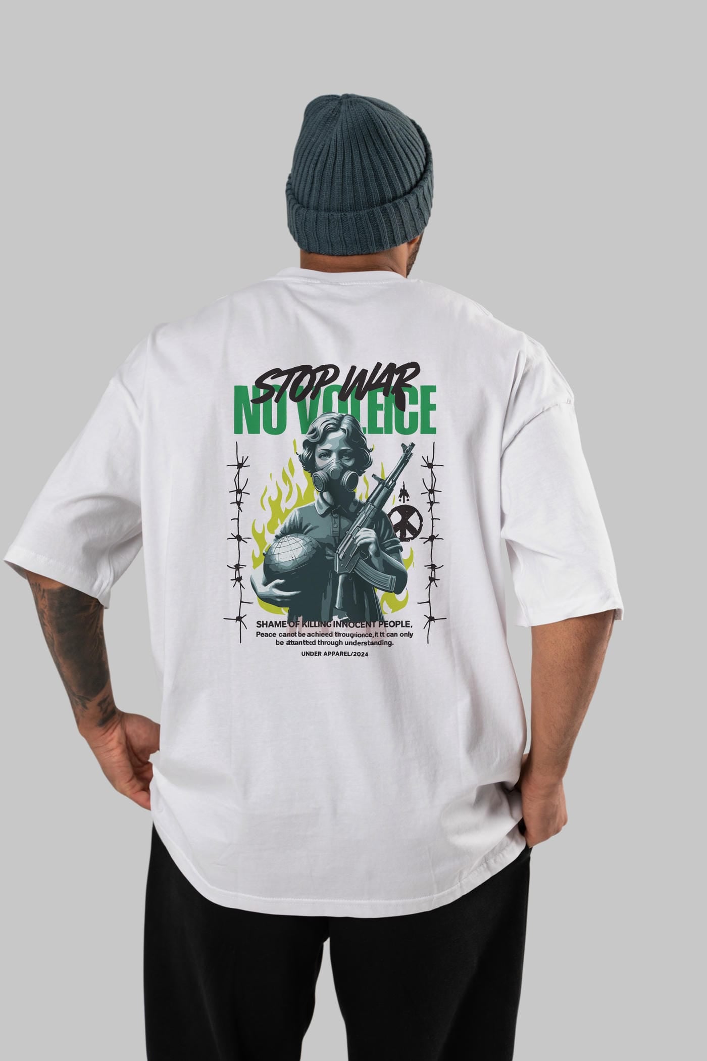 Stop War Arka Baskılı Oversize t-shirt Erkek Kadın %100 Pamuk Bisiklet Yaka tişort