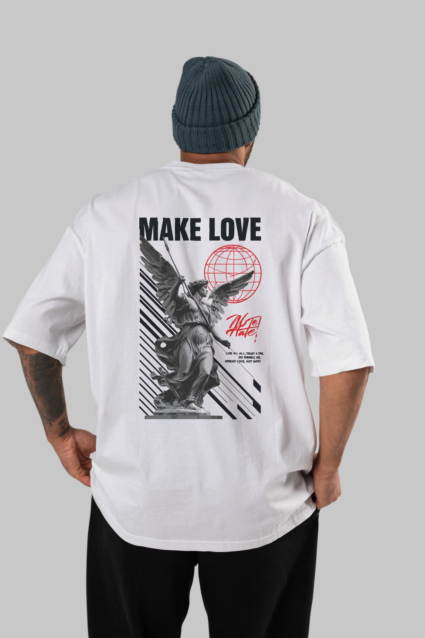 Make Love Arka Baskılı Oversize t-shirt Erkek Kadın %100 Pamuk Bisiklet Yaka tişort