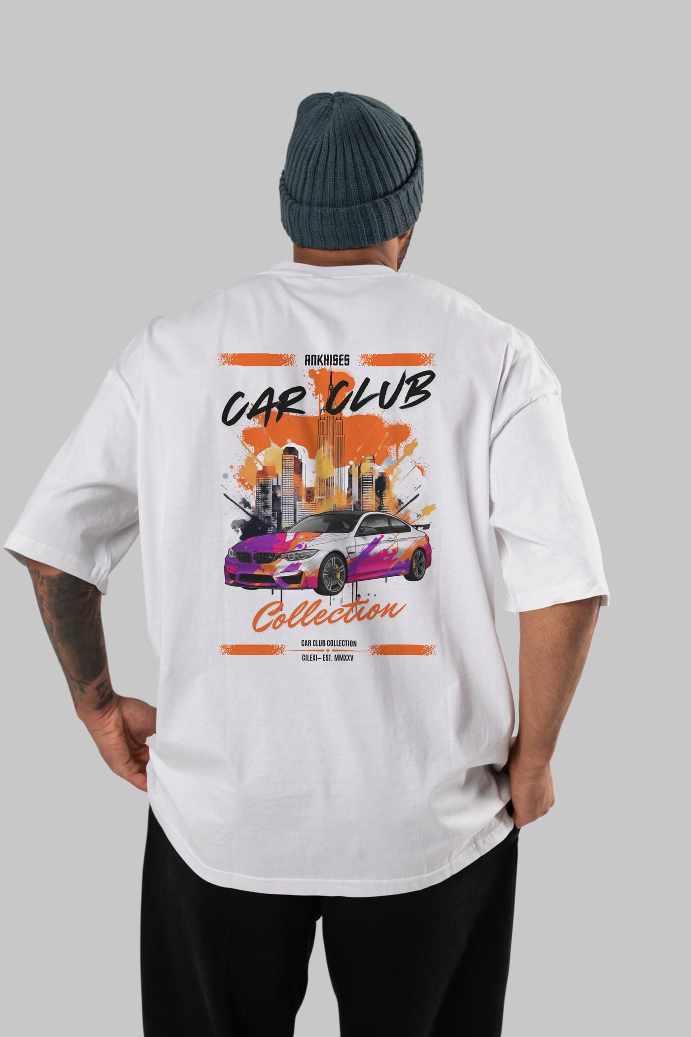 Araba Club Serisi 16 Baskılı Oversize t-shirt Erkek Kadın %100 Pamuk Bisiklet Yaka tişort