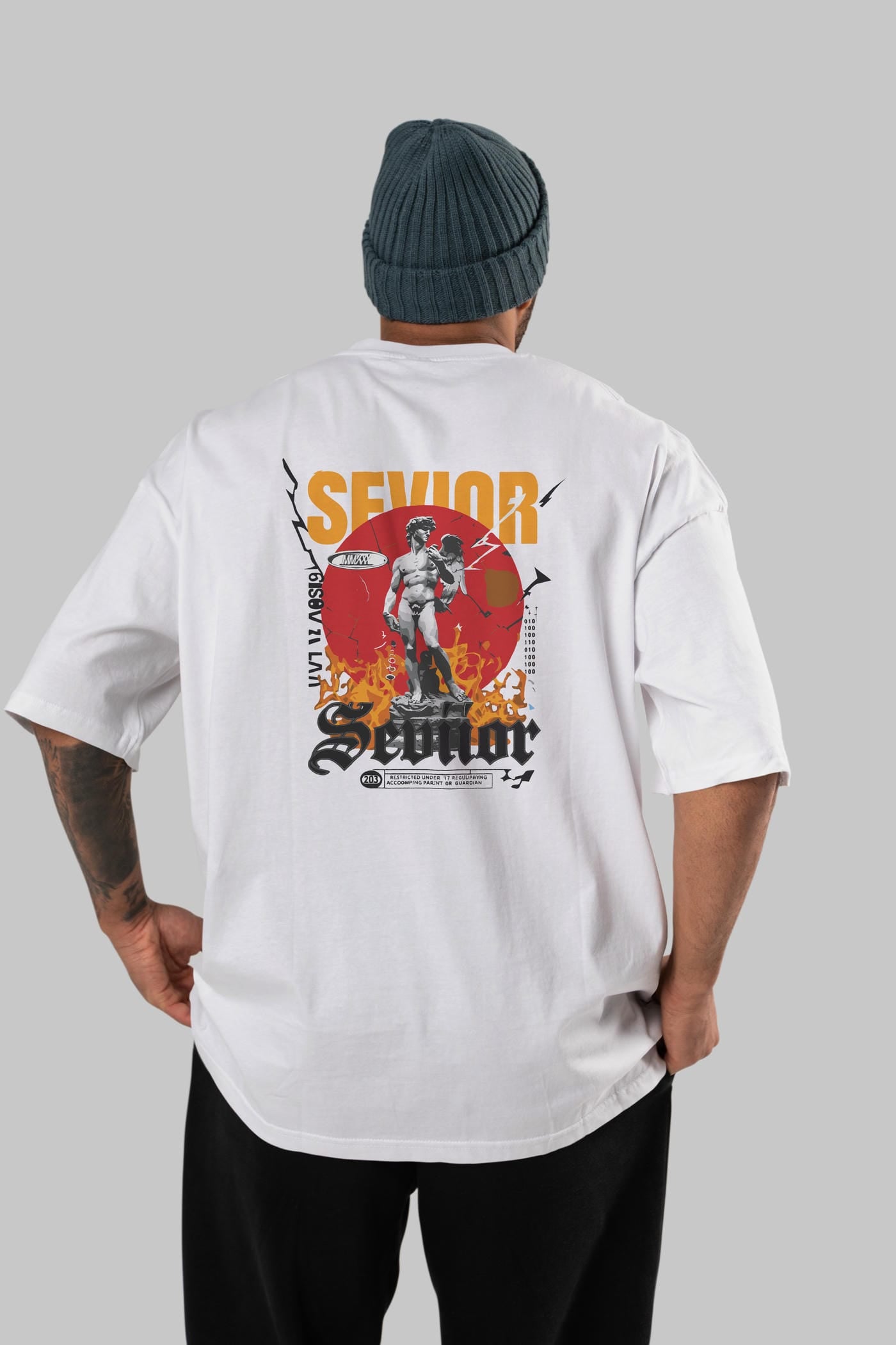 Sevior Arka Baskılı Oversize t-shirt Erkek Kadın %100 Pamuk Bisiklet Yaka tişort