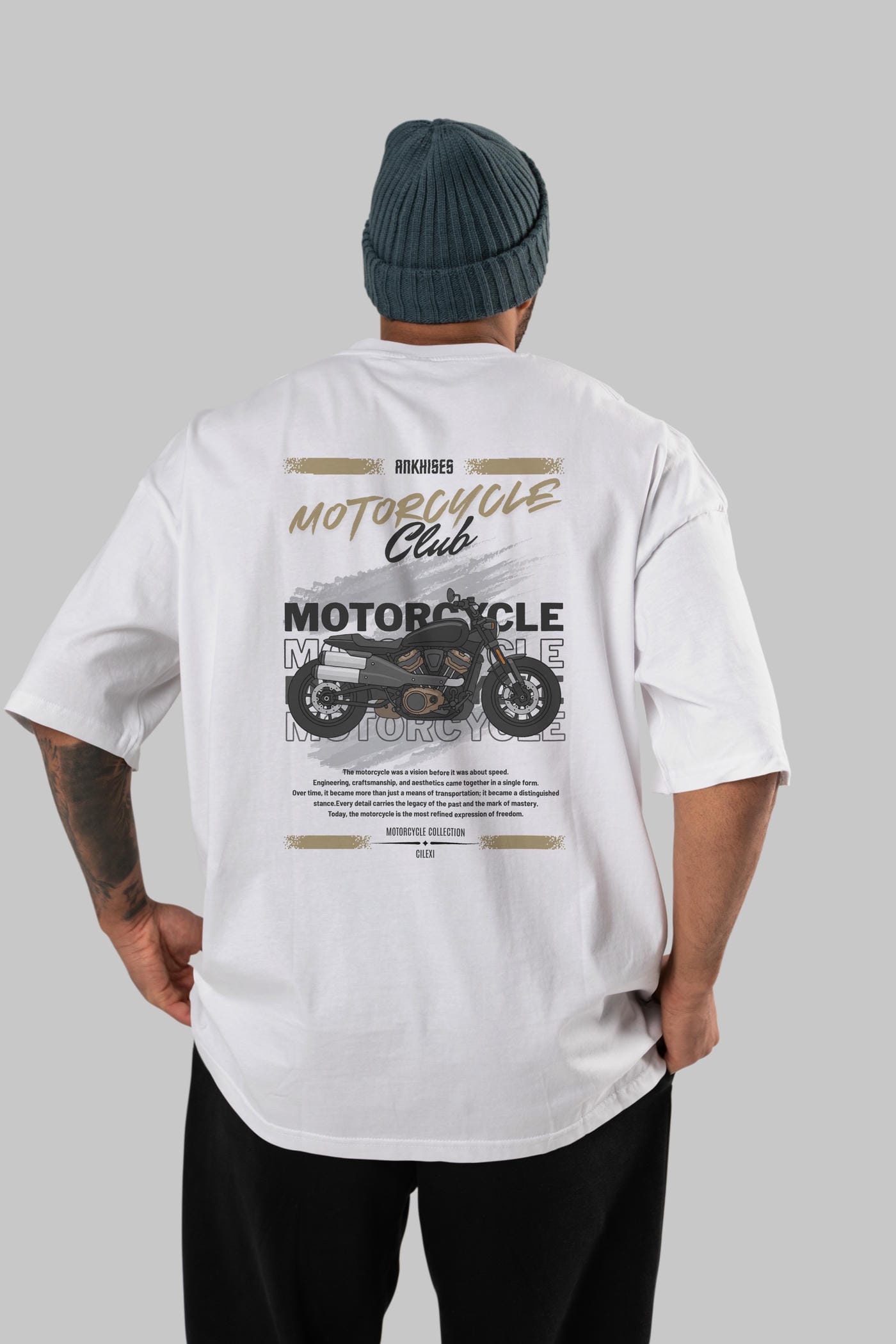 Motosiklet Serisi 29 Arka Baskılı Oversize t-shirt Erkek Kadın %100 Pamuk Bisiklet Yaka tişort