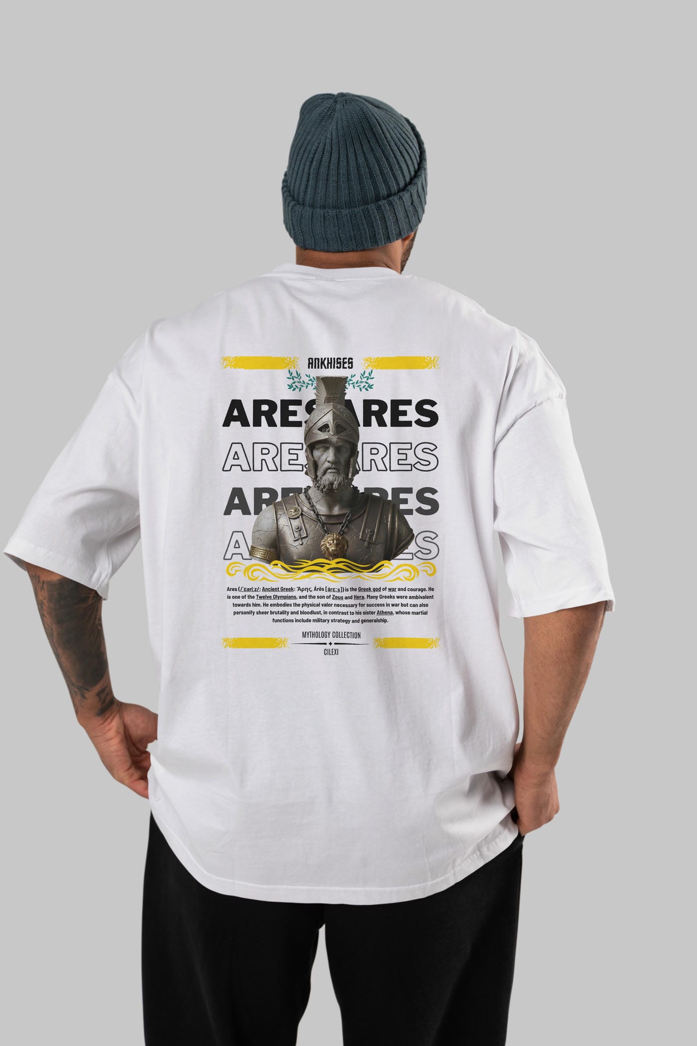 Ares 1 Arka Baskılı Oversize t-shirt Erkek Kadın %100 Pamuk Bisiklet Yaka tişort