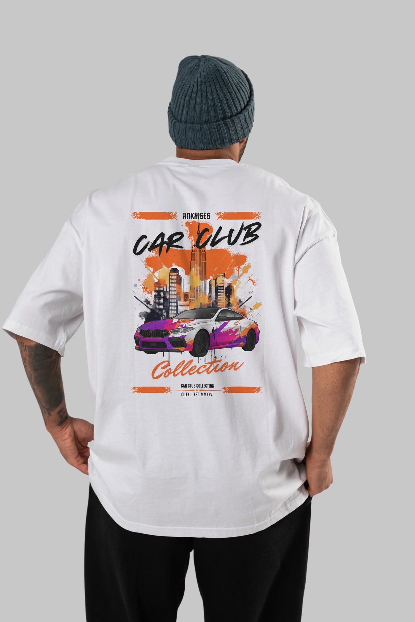 Araba Club Serisi 17 Baskılı Oversize t-shirt Erkek Kadın %100 Pamuk Bisiklet Yaka tişort