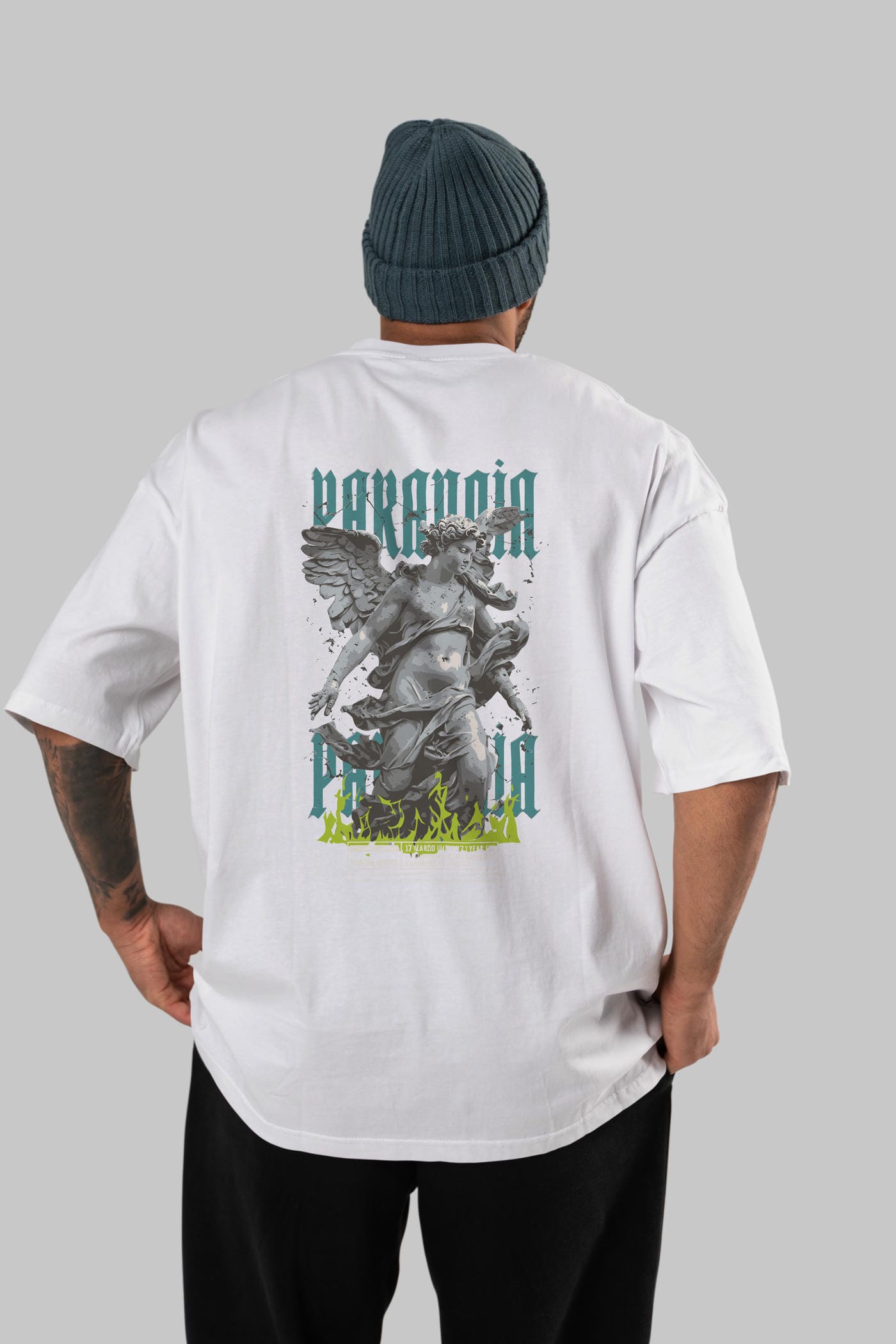 Paranoia Arka Baskılı Oversize t-shirt Erkek Kadın %100 Pamuk Bisiklet Yaka tişort