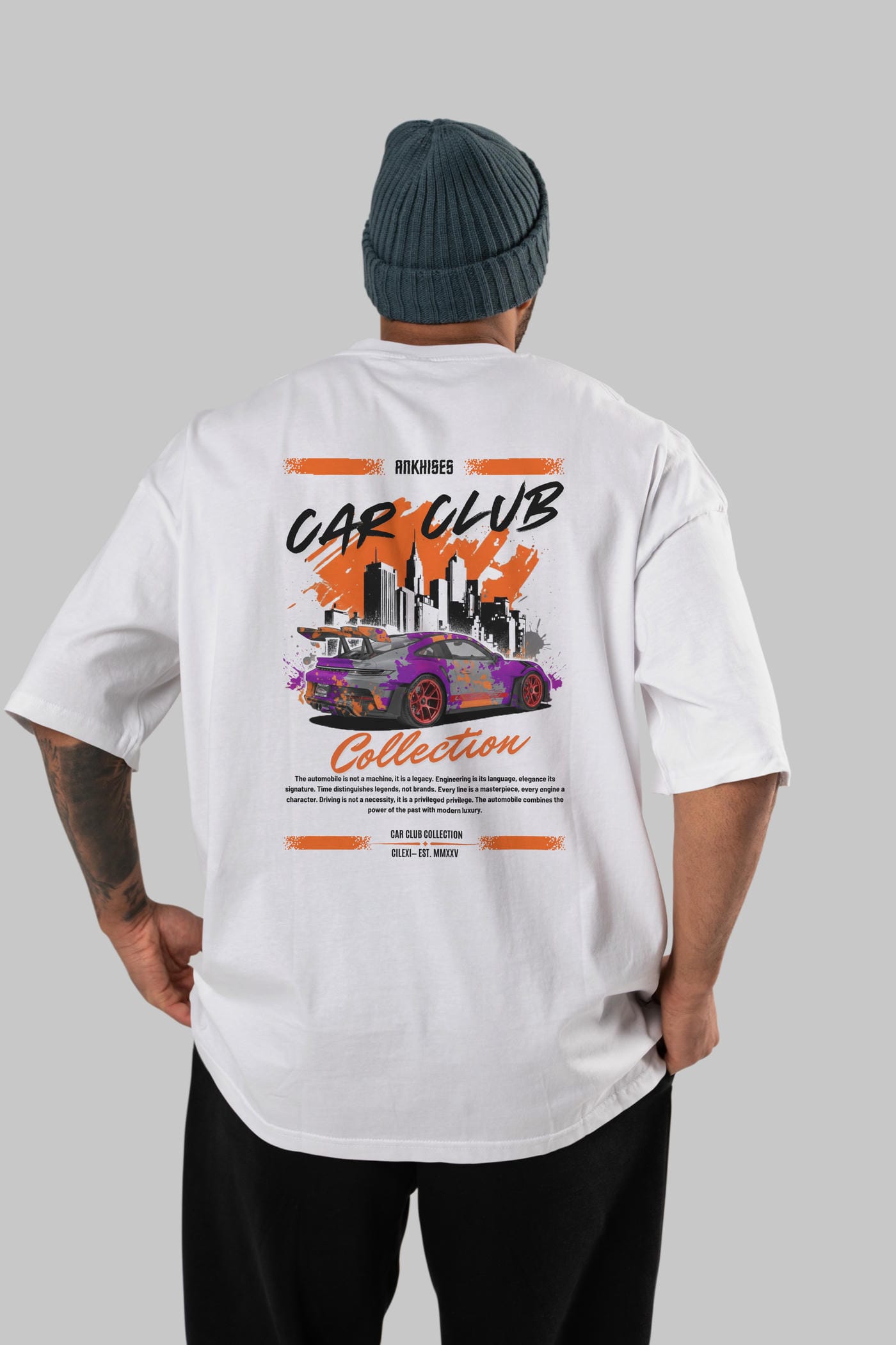 Araba Club Serisi 2 Baskılı Oversize t-shirt Erkek Kadın %100 Pamuk Bisiklet Yaka tişort