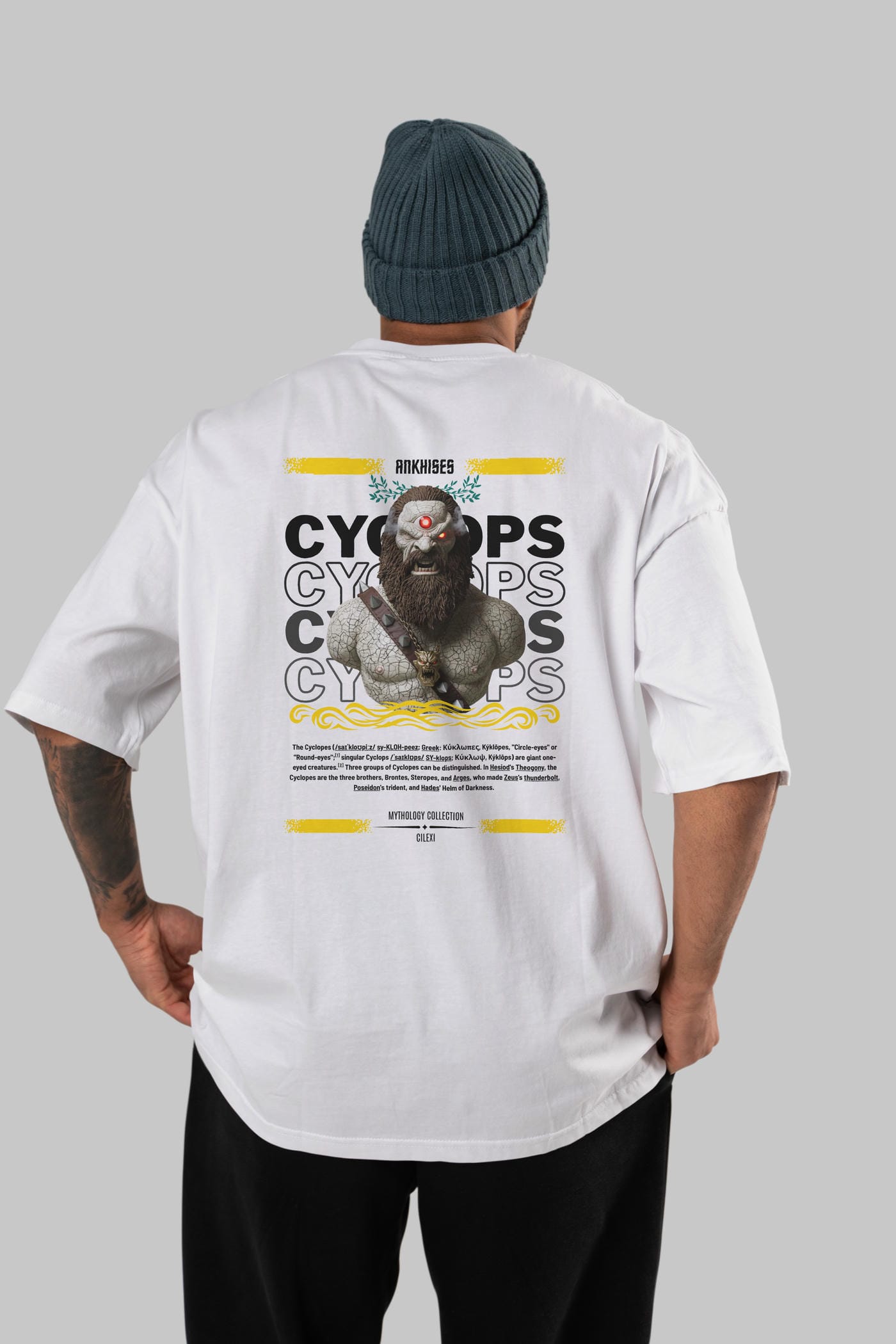 Cyclopes 1 Arka Baskılı Oversize t-shirt Erkek Kadın %100 Pamuk Bisiklet Yaka tişort