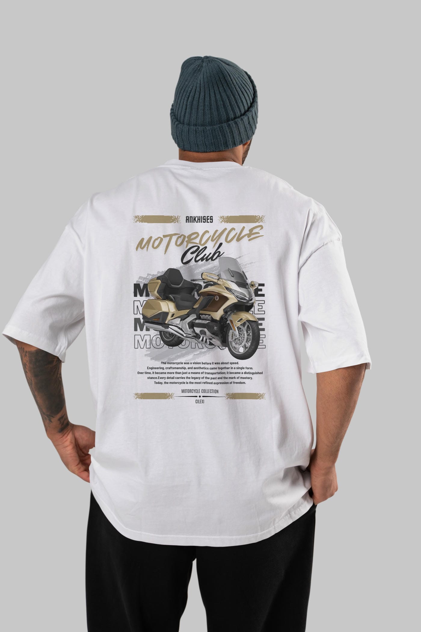 Motosiklet Serisi 28 Arka Baskılı Oversize t-shirt Erkek Kadın %100 Pamuk Bisiklet Yaka tişort