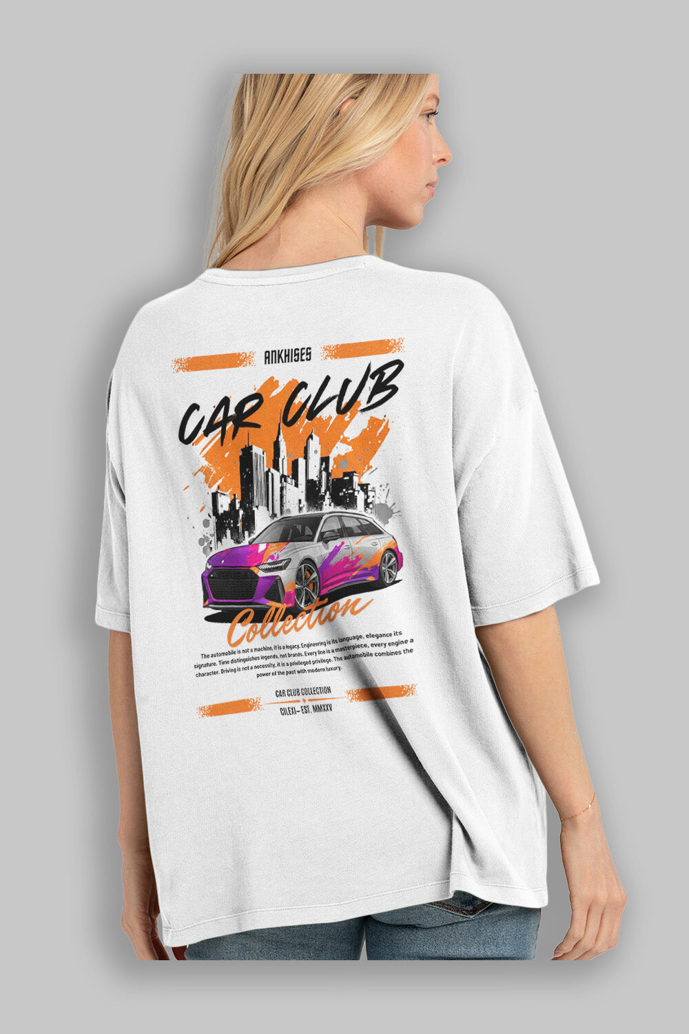 Araba Club Serisi 1 Baskılı Oversize t-shirt Erkek Kadın %100 Pamuk Bisiklet Yaka tişort