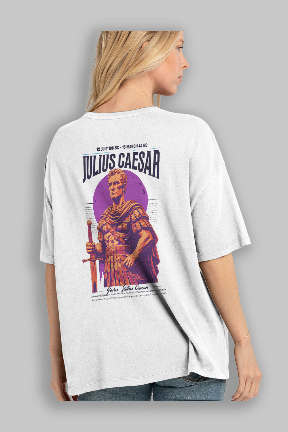 Julius Caesar Arka Baskılı Oversize t-shirt Erkek Kadın %100 Pamuk Bisiklet Yaka tişort