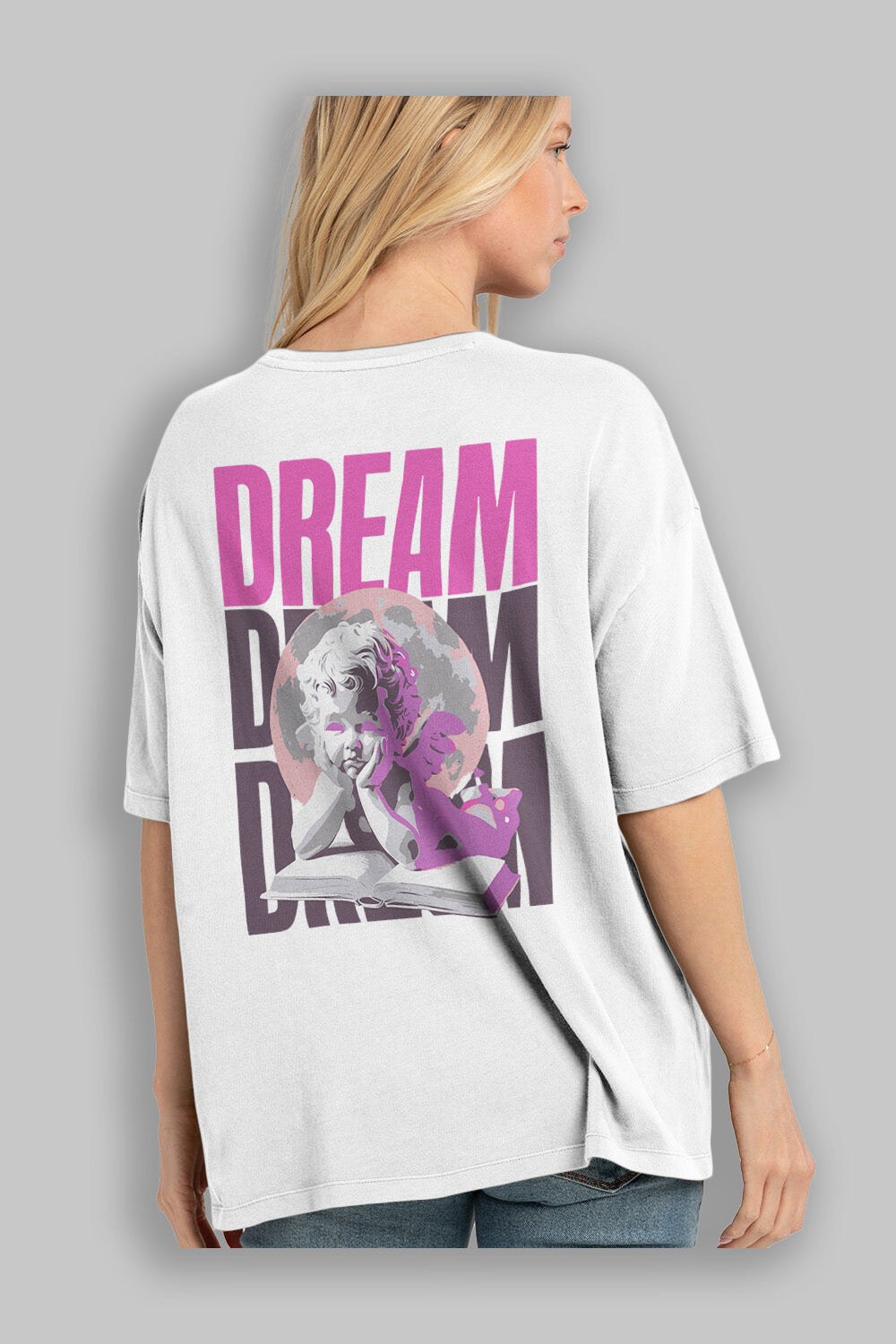 Dream Angel Arka Baskılı Oversize t-shirt Erkek Kadın %100 Pamuk Bisiklet Yaka tişort