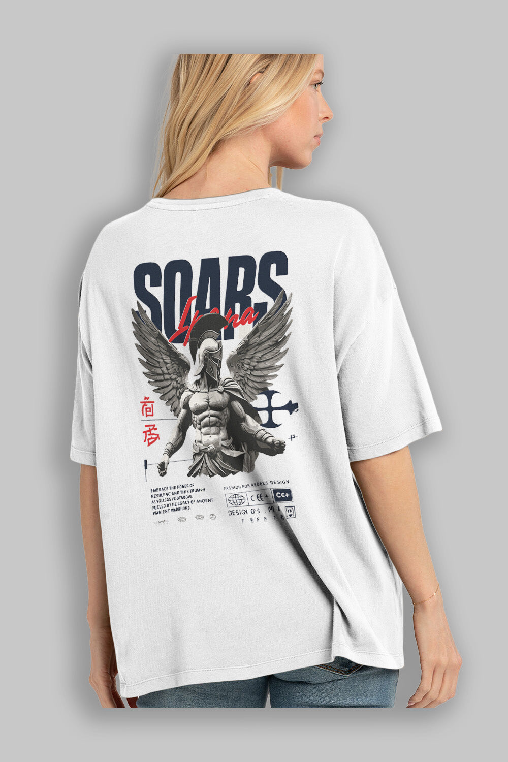 Soars Arka Baskılı Oversize t-shirt Erkek Kadın %100 Pamuk Bisiklet Yaka tişort