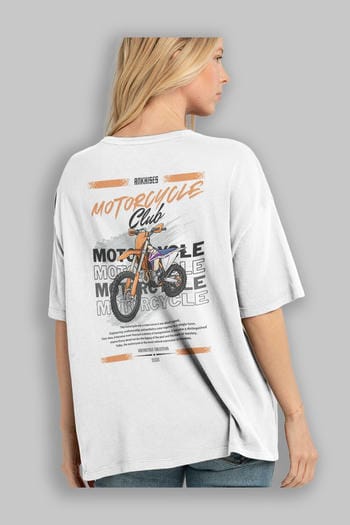 Motosiklet Serisi 19 Arka Baskılı Oversize t-shirt Erkek Kadın %100 Pamuk Bisiklet Yaka tişort