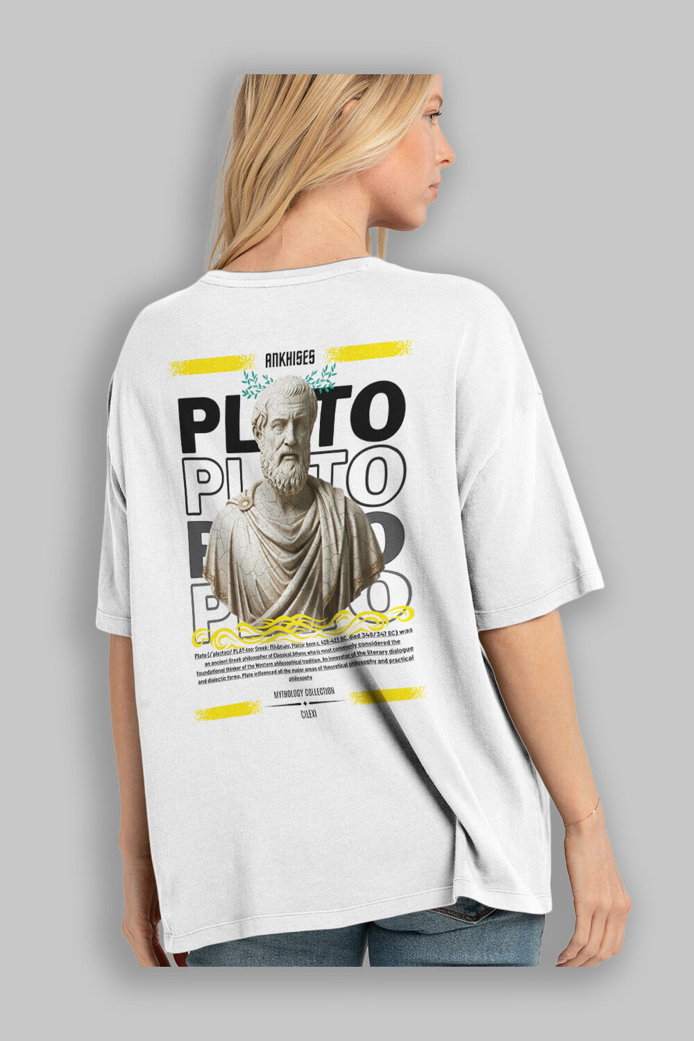 Plato 1 Arka Baskılı Oversize t-shirt Erkek Kadın %100 Pamuk Bisiklet Yaka tişort