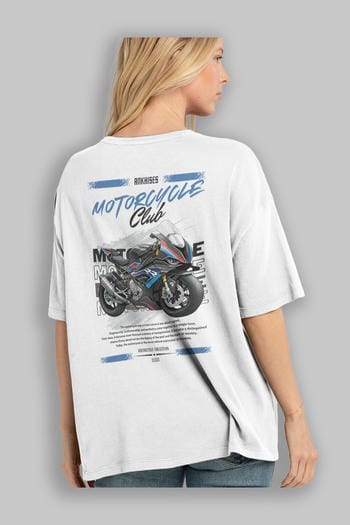 Motosiklet Serisi 1 Arka Baskılı Oversize t-shirt Erkek Kadın %100 Pamuk Bisiklet Yaka tişort