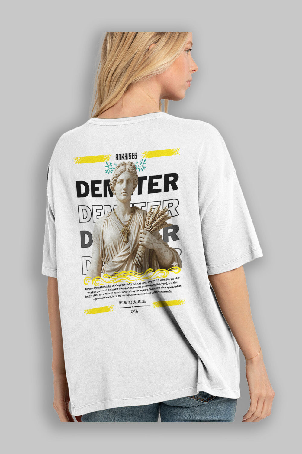 Demeter 1 Arka Baskılı Oversize t-shirt Erkek Kadın %100 Pamuk Bisiklet Yaka tişort