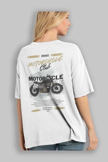 Motosiklet Serisi 29 Arka Baskılı Oversize t-shirt Erkek Kadın %100 Pamuk Bisiklet Yaka tişort