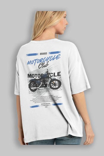 Motosiklet Serisi 30 Arka Baskılı Oversize t-shirt Erkek Kadın %100 Pamuk Bisiklet Yaka tişort