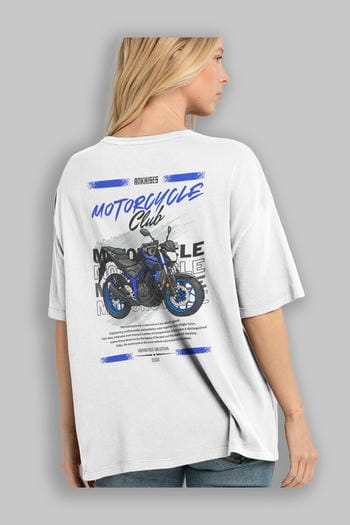 Motosiklet Serisi 22 Arka Baskılı Oversize t-shirt Erkek Kadın %100 Pamuk Bisiklet Yaka tişort