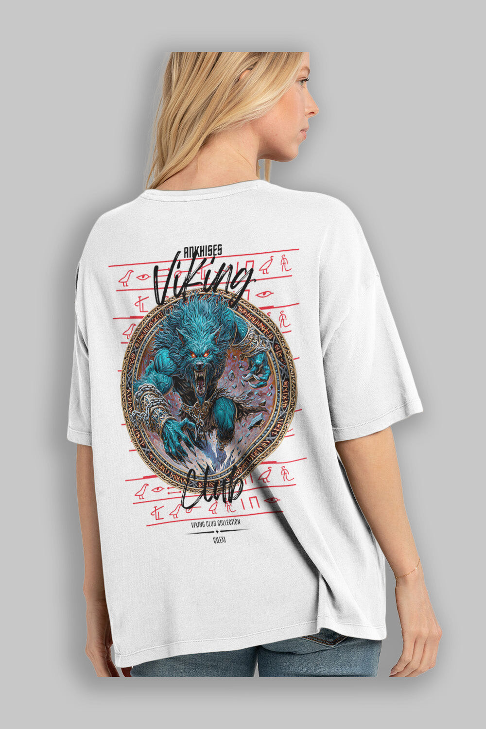 Fenrir Baskılı Oversize t-shirt Erkek Kadın %100 Pamuk Bisiklet Yaka tişort