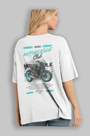 Motosiklet Serisi 21 Arka Baskılı Oversize t-shirt Erkek Kadın %100 Pamuk Bisiklet Yaka tişort