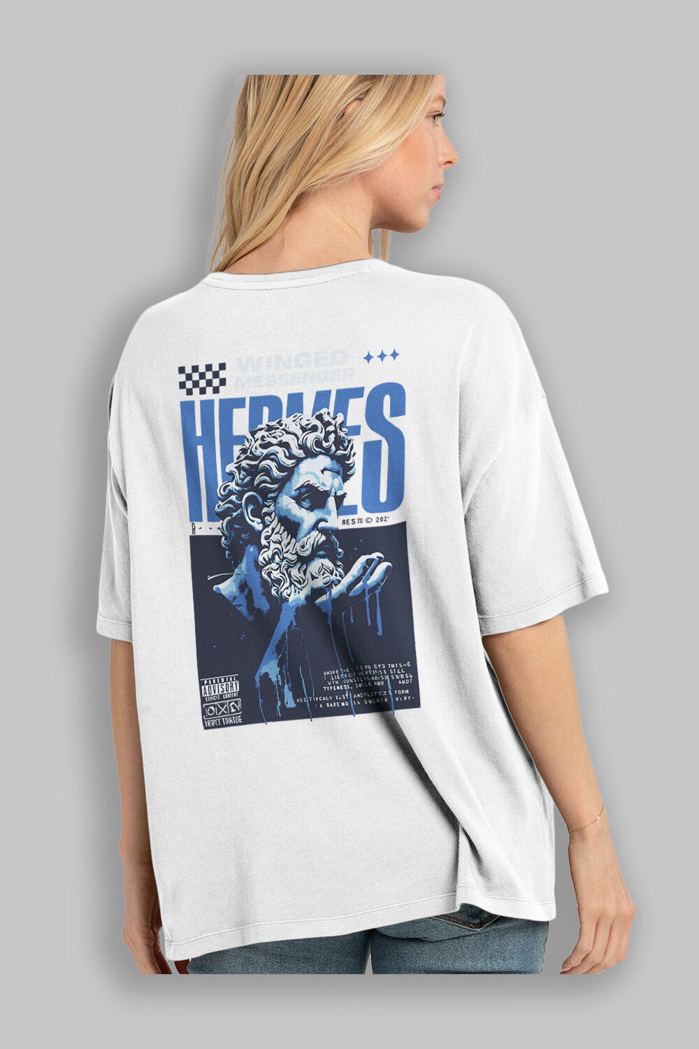 Hermes 2 Arka Baskılı Oversize t-shirt Erkek Kadın %100 Pamuk Bisiklet Yaka tişort