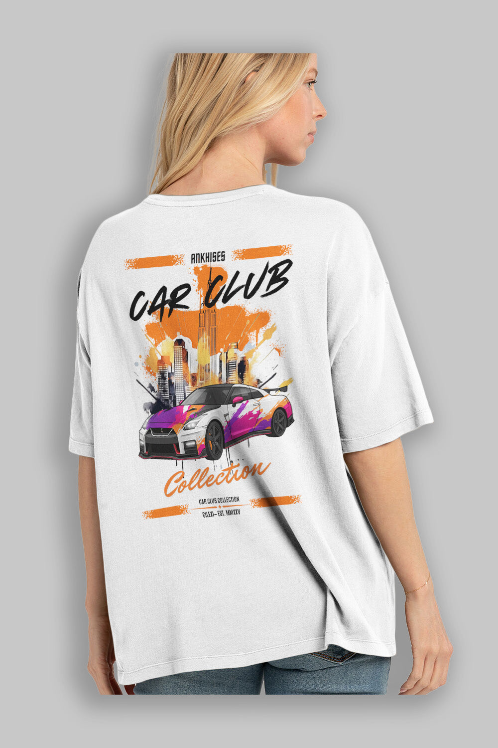 Araba Club Serisi 32 Baskılı Oversize t-shirt Erkek Kadın %100 Pamuk Bisiklet Yaka tişort