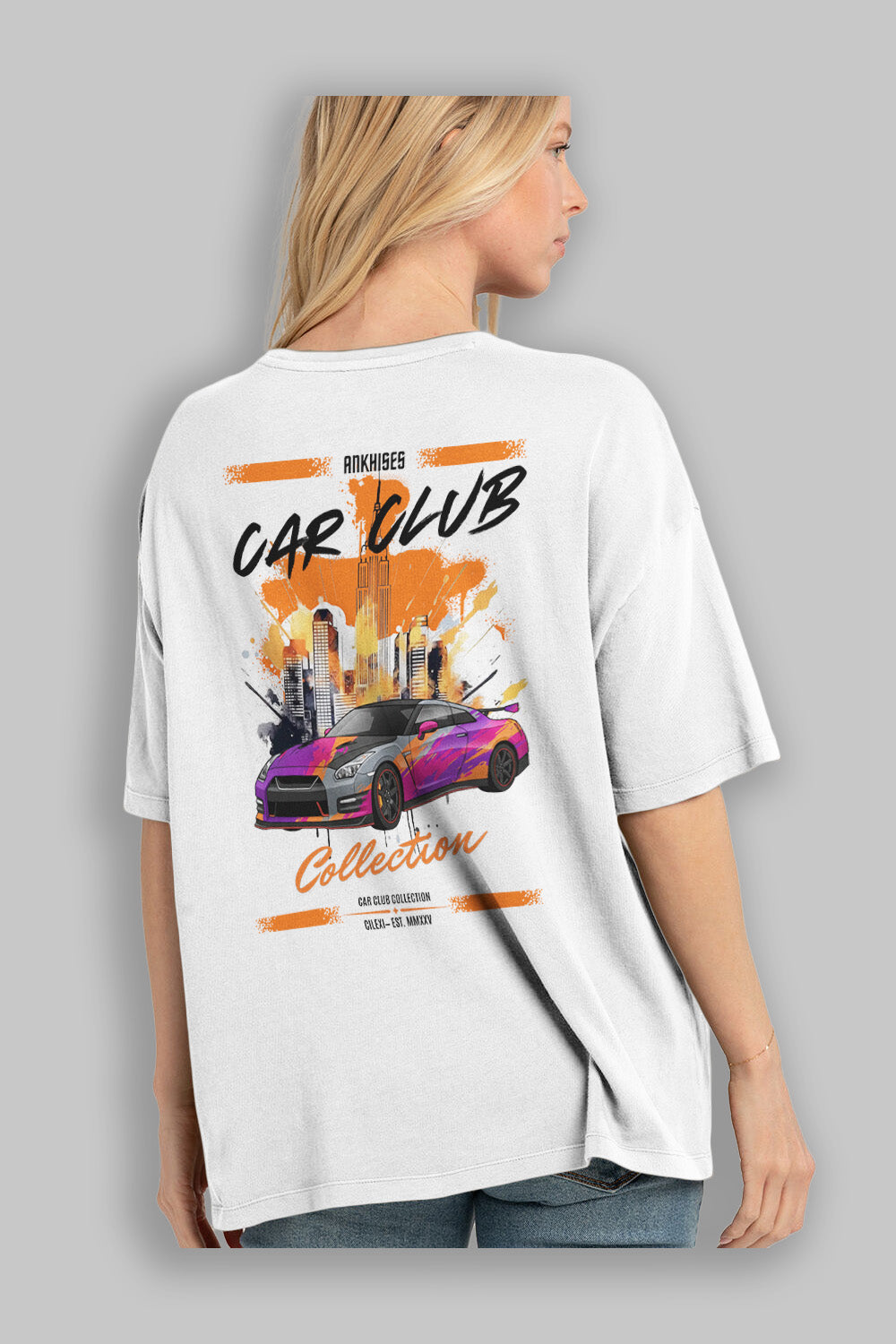 Araba Club Serisi 31 Baskılı Oversize t-shirt Erkek Kadın %100 Pamuk Bisiklet Yaka tişort