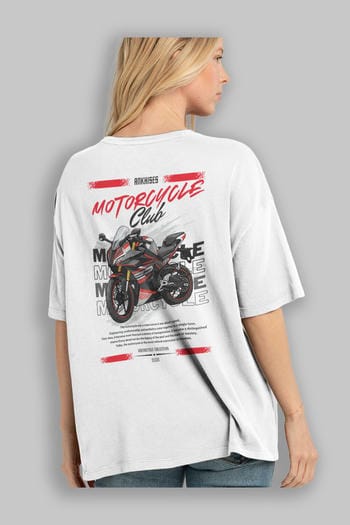 Motosiklet Serisi 17 Arka Baskılı Oversize t-shirt Erkek Kadın %100 Pamuk Bisiklet Yaka tişort
