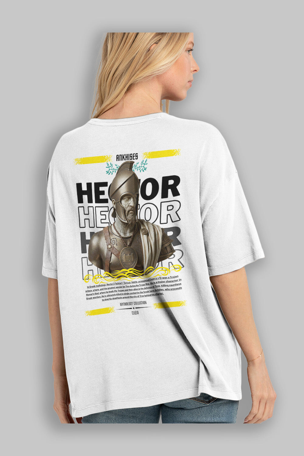 Hector 1 Arka Baskılı Oversize t-shirt Erkek Kadın %100 Pamuk Bisiklet Yaka tişort
