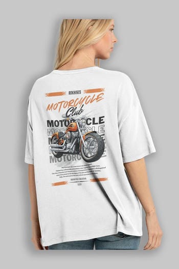 Motosiklet Serisi 34 Arka Baskılı Oversize t-shirt Erkek Kadın %100 Pamuk Bisiklet Yaka tişort