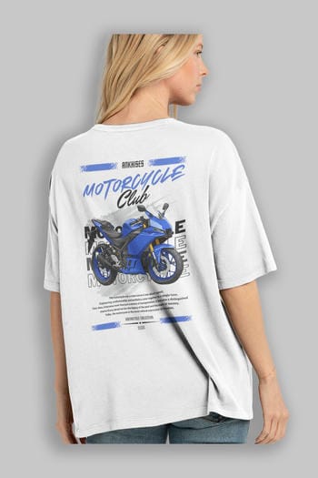 Motosiklet Serisi 33 Arka Baskılı Oversize t-shirt Erkek Kadın %100 Pamuk Bisiklet Yaka tişort