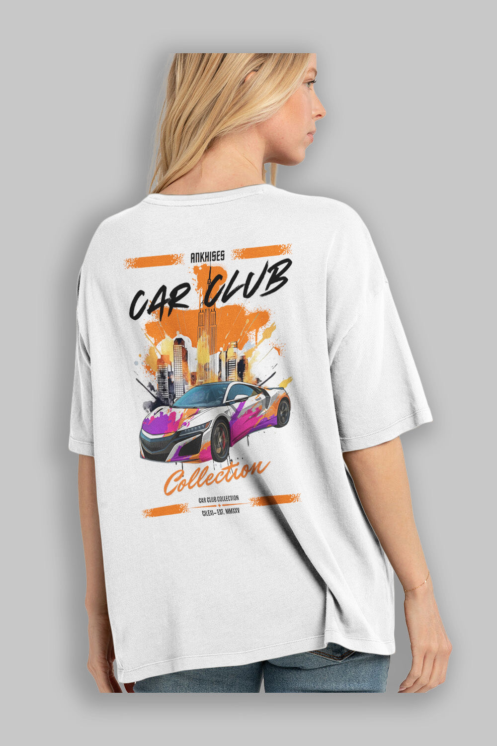 Araba Club Serisi 26 Baskılı Oversize t-shirt Erkek Kadın %100 Pamuk Bisiklet Yaka tişort