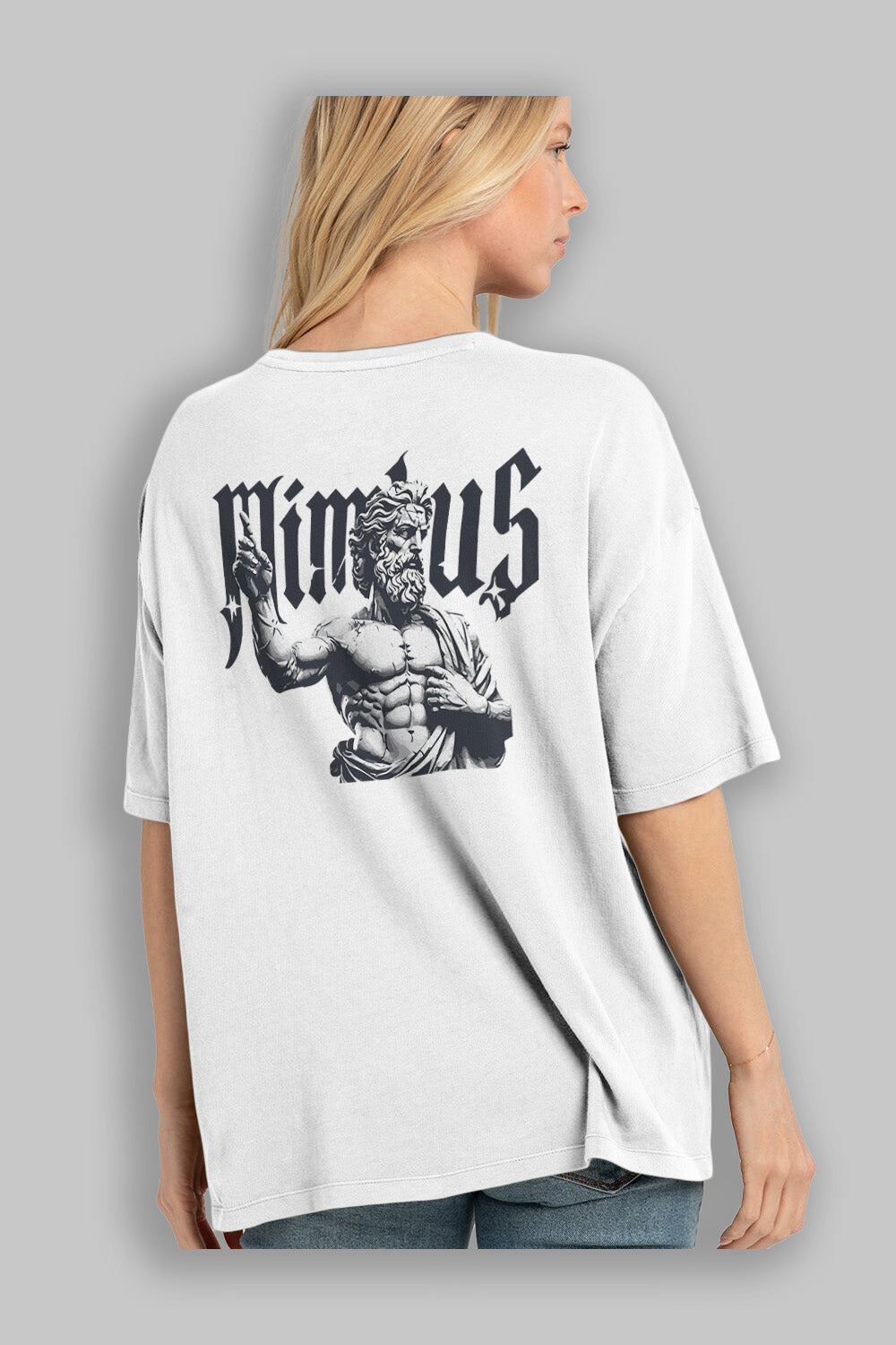 Mimbus Zeus Arka Baskılı Oversize t-shirt Erkek Kadın %100 Pamuk Bisiklet Yaka tişort
