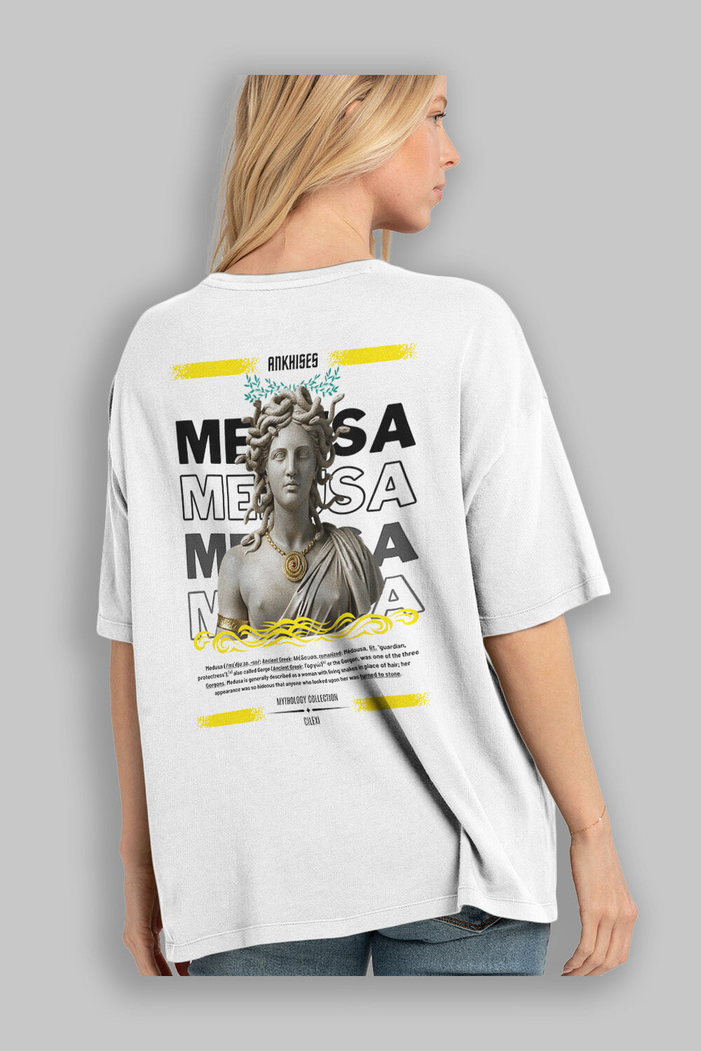 Medusa 4 Arka Baskılı Oversize t-shirt Erkek Kadın %100 Pamuk Bisiklet Yaka tişort