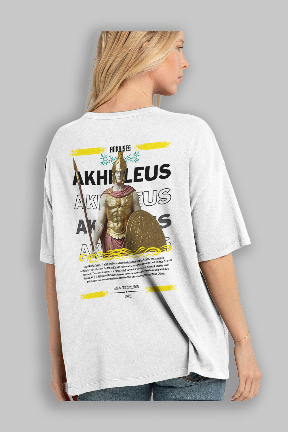 Akhilleus 1 Arka Baskılı Oversize t-shirt Erkek Kadın %100 Pamuk Bisiklet Yaka tişort