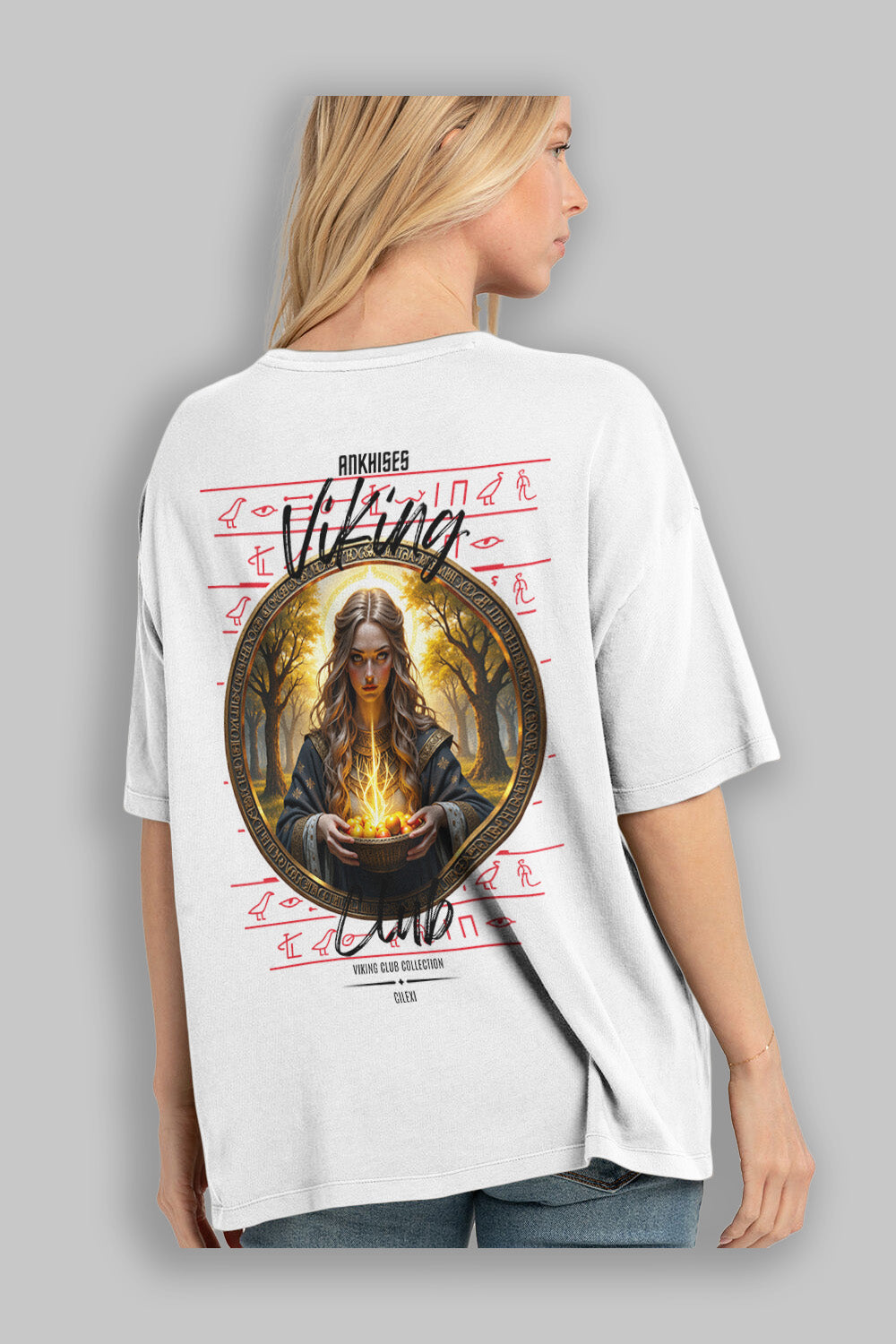 Viking Mitolojisi Serisi 17 Arka Baskılı Oversize t-shirt Erkek Kadın %100 Pamuk Bisiklet Yaka tişort