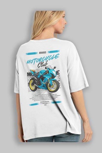 Motosiklet Serisi 11 Arka Baskılı Oversize t-shirt Erkek Kadın %100 Pamuk Bisiklet Yaka tişort